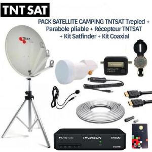 Pack Satellite Camping - TNTSAT - THS806 - Parabole Pliable - Trépied - Kit Coaxial