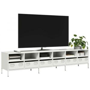 vidaXL Meuble TV blanc 202x39x435 cm acier lamin&eacute; &agrave; froid banc TV meuble m&eacute;tallique meuble multim&eacute;dia buffet TV meuble