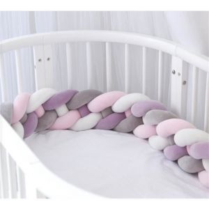 2M Tour de Lit Bébé Coussin Serpent Coussin Tressé Pare-chocs Velours Protection Bébé Gris+Blanc+Rose+Violet