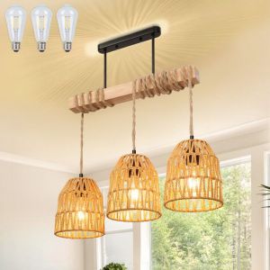 Lapamax Luminaires Suspendus En Rotin Lustre Lampe Vintage E27 Luminaire Plafonnier en osier pour Salon Cuisine Chambre Café-ba