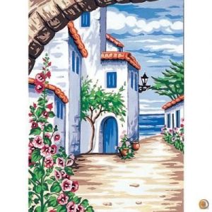 Canevas P&eacute;n&eacute;lope Antique : Au loin la mer 30x40cm