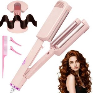 32mm Cheveux Wavy Fer &agrave; Boucler Fers &agrave; Onduler French Waves avec 4 Temp&eacute;ratures R&eacute;glables Cheveux Wavy Fer &agrave; Boucler Rose