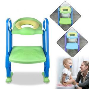 LILIIN Marchepied WC Enfant Pliable Bleu-Vert 2 Niveaux Poignées Confort Sécurité Antidérapante Reducteur de WC