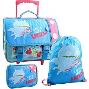 Ensemble Cartable à roulettes 41 CM + Sac piscine + Boîte à crayons Uglydolls Ice-Bat