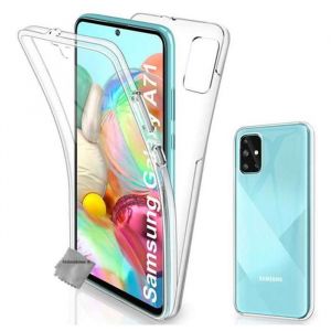 Coque silicone gel fine 360 integrale (avant et arriere) pour Samsung Galaxy A71 + film ecran - TRANSPARENT