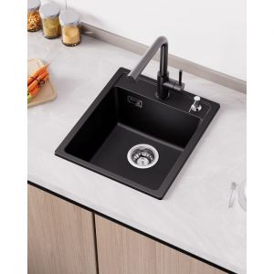 Évier de Cuisine Noir 40x46CM - Évier 1 Bac en Granit avec Ensemble de Drainage - pour Armoire de 40 cm