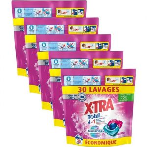 X-TRA Lessive Trio-Capsule Total D&eacute;o Fra&icirc;cheur+ Fleuri - Lot de 5 x 30