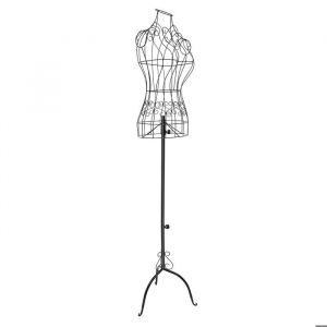 Mannequin de couture en fer noir- Hauteur r&eacute;glable de 140 &agrave; 160cm- Torse amovible - Pour exposer des v&ecirc;tements - 36 x 68 cm