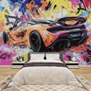 Papier Peint Panoramique Voiture de Sport 350x256cm D&eacute;coration Murale Graffiti Garcon Ado - Murales Papier Peint pour Chambre Salon