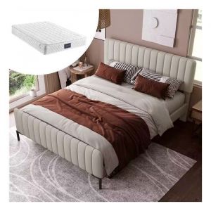 Lit Complet Double 140x200 cm avec sommier &agrave; lattes et t&ecirc;te de lit r&eacute;glablecadre de lit Lit double Capitonn&eacute; tissu en linmatelas