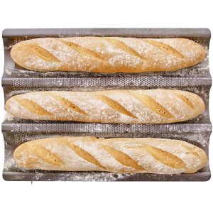 Plaque de cuisson perfor&eacute;e - BIRKMANN - EASY BAKING - Acier carbone - Anti adh&eacute;sif - Pour 3 baguettes - 395 x 295 x 45 cm
