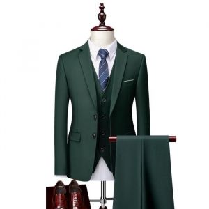 (Veste+Gilet+Pantalon)Costume Homme 3 pièces Mariage Business Fit Smoking Simple Poitrine Men Suits XHB354 vert