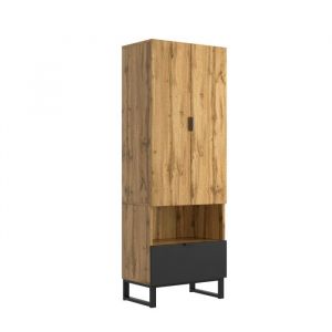 Armoire-penderie 1 porte tiroir &eacute;tag&egrave;res r&eacute;glables tringle &agrave; v&ecirc;tements rangement spacieux pour chambre salon Naturel
