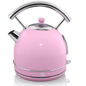 Retro Bouilloire 18 L Acier Inoxydable sans BPA R&eacute;sistance Cach&eacute;e sans Fil SWAN SK14630PNEU 3000W Rose 61802