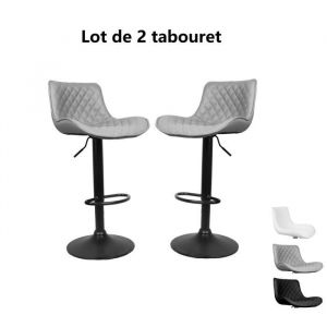 Tabouret de bar en Simili cuir WILLONIN - Gris - Pivotant et r&eacute;glable en hauteur - Lot de 2