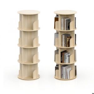 Fabulcozy Bibliothèque rotative à 360 degrés 4 Niveaux étagère de Rangement Étagères Tournante en Bois Massif