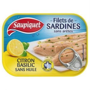 SAUPIQUET - Filets Sardines Marinade Citron Basilic Sans Huile 100G - Lot De 4