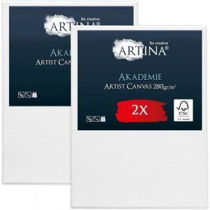 Artina Akademie &ndash; Lot de 2 Ch&acirc;ssis Bois Toile Peinture 60x80 cm &ndash; 2 Fois Peinte au Pr&eacute;alable &ndash; 100% de Coton &ndash; 280 g/m150