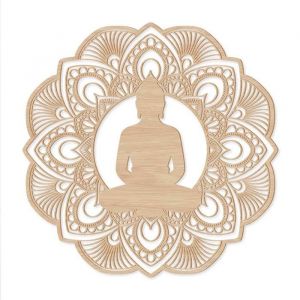 Décoration Murale en Bois Naturel  Bouddha Mandala  - Dimensions : L.50 x l.04 x H.50 cm