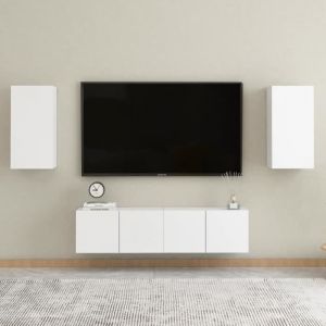Ensemble de Meuble TV fixé au mur 4 pcs - MAISON - Blanc - Contemporain - Design - Rectangulaire