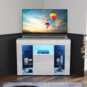 Meuble TV dangle LED - Bahut Moderne - Blanc - 100 x 40 x 68 cm