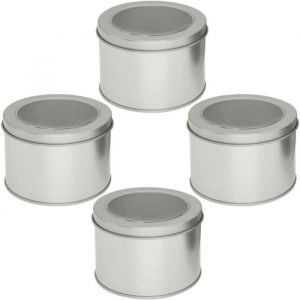 4Pcs Ronde en Métal Boîtes avec Fenêtre Thé Boîtes de Conserve en Fer Blanc Boîte Vide Pots en Métal Boulangerie Traiter