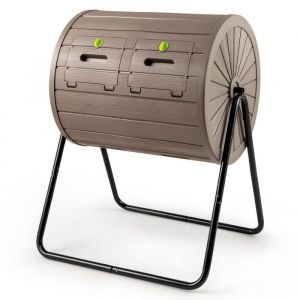 Composteur de Jardin &agrave; Tambour 142 L COSTWAY 2 Chambres 2 Portes Verrouillables Bac &agrave; Compost Rotatif &agrave; 360&deg; sans BPA Caf&eacute;