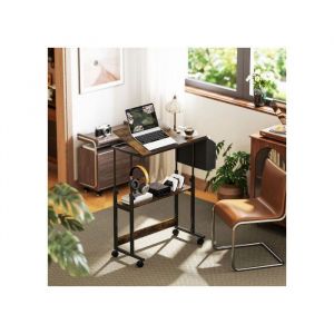 FurnitureR Bureau R&eacute;glable en Hauteur Table Dordinateur avec Roulettes Plate-Forme Inclinable Sac de Rangement Acier 92 x