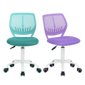 FurnitureR Lot de 2 Chaise de Bureau Adolescents Hauteur Réglable avec Siège en Tissu Ergonomique Turquoise+Violet