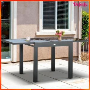 Table de jardin extensible - AKOZON - 8387 - Aluminium - Plateau verre tremp&eacute; noir - 160 x 80 x 75 cm