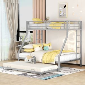 Lit Superposé en Métal 90 x 190 cm + 140 x 190 cm argenté - Lit pour Enfants et Adultes Lit en fergarde-corps pour la sécurité