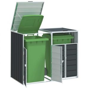 Cache Poubelle/ Rangement à roulettes pour poubelles - VIDAXL - pour deux bacs acier CC6142409