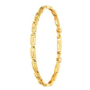 Bracelet - Femme/Homme  - Maille Rectangle - Grecque - Plaqu&eacute; Or Jaune 750/1000  - 185/205 cm - M&eacute;andre Ajour&eacute;