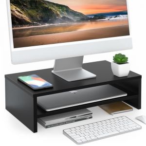 FITUEYES Réhausseur dÉcran en BoisSupport de MoniteurOrdinateurTVPC2 Niveaux Moniteur Stand pour BureauMaison45x235x14cm