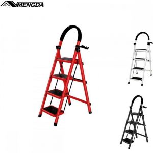 Escabeau 4 marches-MENGDA- Pliant marchepied- Escabeau de m&eacute;nage - Charge maximale 150 kg-Acier -Avec P&eacute;dale Antid&eacute;rapante-Rouge