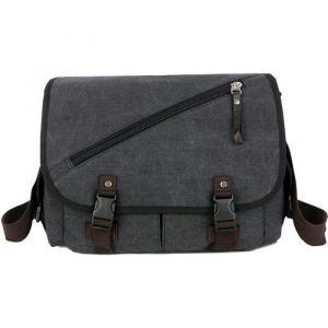 Sac &agrave; Epaule Bandouli&egrave;re Messenger Cartable Scolaire Besace en Toile Noir Pour Homme Femme