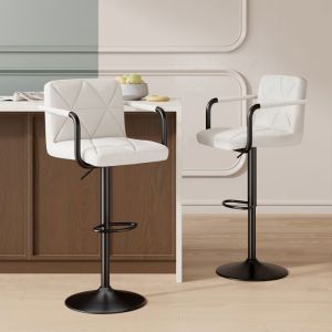 Lot de 2 Tabourets de Bar en PU et MétalChaise de bar avec accoudoir Chaise Haut avec Dossier et Repose-Pieds Blanc