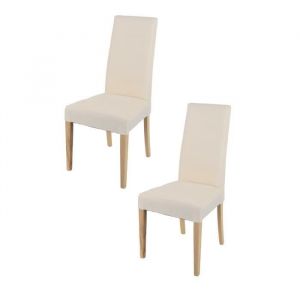 Tommychairs - Set 2 chaises cuisine CHIARA robuste structure en bois de h&ecirc;tre naturel assise et dossier en tissu ivoire