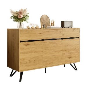 Buffet 3 Portes Moderne avec Grands Espaces de Rangement Bahut pour Salon - Structure M&eacute;tal Effet Bois 140x40x755 cm
