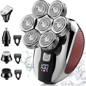 5 in 1 Rasoir Tete Chauve Homme 7D &Eacute;tanche Tondeuse Cheveux Hommes Rechargeable Rasoir Crane Homme Tondeuse avec Ecran LED