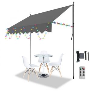 Clanmacy Auvent Marquise à clipser Marquise de fenêtre Marquise rétractable avec LED étanche Gris 2.5M MARQUISE - AUVENT POUR PORTE