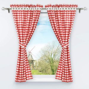 Rideau occultant rouge HongYa - Lot de 2 - Motif à carreaux - H/L 120x80cm