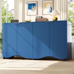 Buffet moderne avec 4 portes Meuble bas Casier Armoire de Cuisine 140x40x85 cm Armoire de rangement Design à motifs ondulés