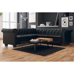 Canap&eacute; dangle - vidaXL - Chesterfield - 5 places - Cuir synth&eacute;tique - Noir