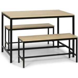 Ensemble Table et 2 bancs Lisboa pour Salle à Manger et Cuisine Table 110cm x 70cm x 75cm Structure métallique