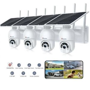 Ctronics Lot de 4  KIT CAMERA DE SURVEILLANCE Sans Fil 2K 4MP WiFi 2.4Ghz Extérieur,Vision 25M,PIR Détection Humaine,Blanc