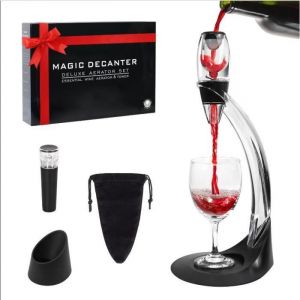 Aérateur à Vin avec Support Magic Décanteur à Vin avec Vin Filtre Support Anti-Gouttes Bouchon à Vin Pochette en Velours