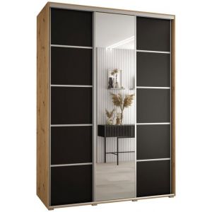 Armoire de chambre - ABIKSMEBLE Cannes 5 - armoire à 3 portes coulissantes avec miroir 2052x170x60 cm Artisan Noir Argent
