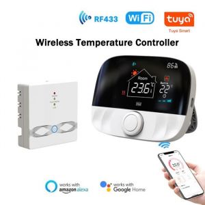 Thermostat sans fil WiFi Tuya RF433 pour chauffage de leau et de la chaudière à gaz compatible avec Alexa Google