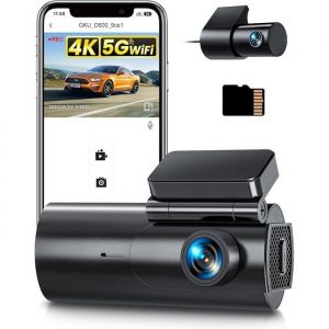 GKU 4K Dashcam Voiture Avant Arri&egrave;re5GHz WiFi Cam&eacute;ra Embarqu&eacute;e Voiture avec Carte SD 64G